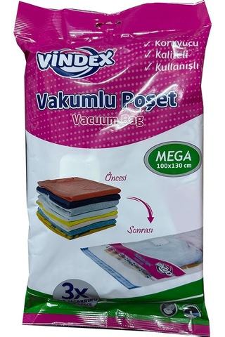 Vindex Vakumlu Giyisi Yastık Yorgan Saklama Torbası Poşeti Hurç - Mega - 100x130 Cm. - 10 Paket 140l