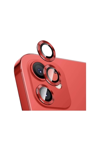 Apple İphone 13 Mini Kamera Koruyucu Lens Mercek Metal Çerçeveli 2li Set Kırmızı Red