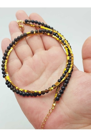 Yasamtohumu Lucid Dream Serisi Golden & Siyah Obsidyen Taşı 4mm Kolye 24290 Çok REnkli Çok Renkli