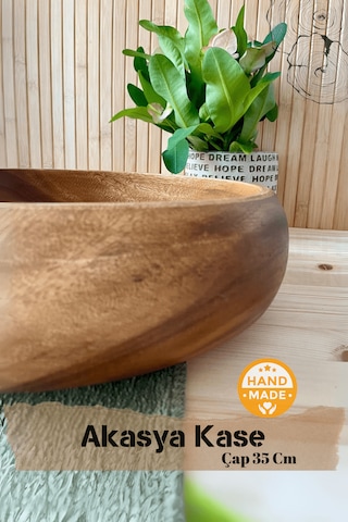 El Yapımı Akasya Ağacı Ahşap Kase 35 Cm X 9 Cm Ahşap