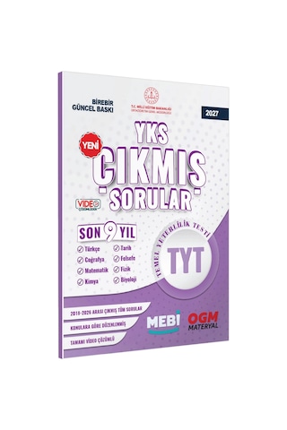 2027 YKS-TYT Tüm Dersler MEBİ Yeni Nesil Çıkmış Soru Bankası Son 9Yıl Video/PDF Çözümlü BASKI ÜCRETİ