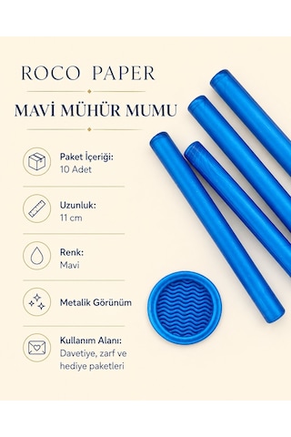 Mavi Silindir Mühür Mumu, 10 Adet - 11 Cm, Zarf Ve Davetiye Mührü Diğer