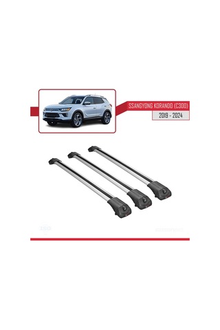 Ssangyong Korando C300 2019 Ve Sonrası İle Uyumlu Ace-1 Ara Atkı Tavan Barı Gri 3 Adet Bar