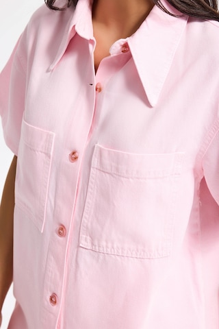 Itsbasic Kadın Light Pembe 6s6-98 Oversize %100 Koton Pamuk Denim Gömlek