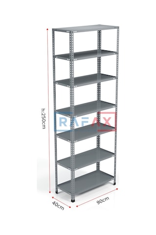 Rafax, 40x90xH:250, 7 Raflı Çelik Raf, Depo Rafı, Arşiv Rafı Gri