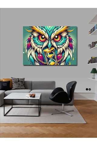 Kanvas Tablo Renkli Baykuş Figürü 100cmx140cm