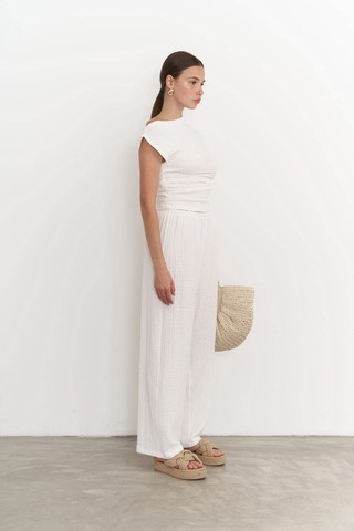 Mai Collection Mai Studios Co. Sona Beyaz Asimetrik Bluz Pantolon Takım Beyaz