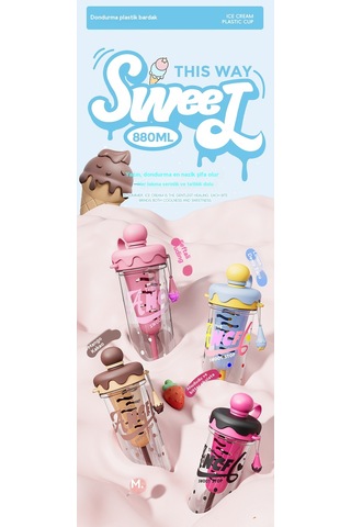 Büyük Kapasiteli Karikatür Taşınabilir Plastik Su Bardağı Pembe