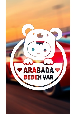 Arabada Bebek Var Araba Cam Sticker 24x28cm 2 Elli Beyaz