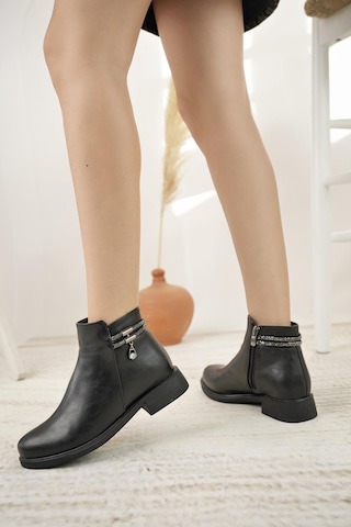 Nesil Shoes Bln 1701 Siyah Taşlı Kadın Bot-siyah Siyah