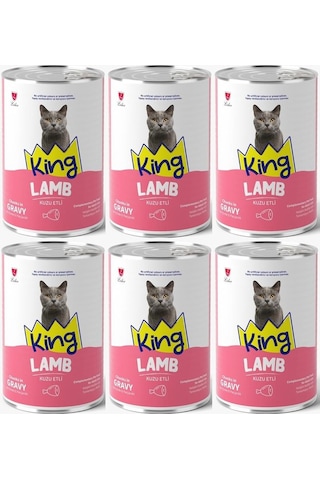 King Et Parçacıklı Kuzu Etli Yetişkin Kedi Konserve 400 Gr 6 Adet
