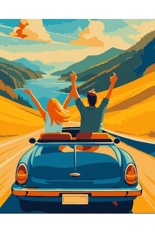 Denic Sayılarla Boyama Seti 40x50 Cm (Çıtalı) Fırça Boya Dahil Numaralı Tuval Mavi Arabalar Kız ve Erkek