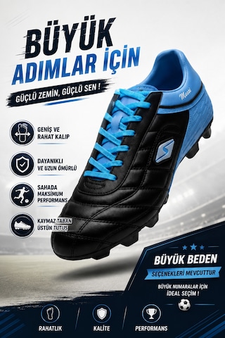 Papatay 3201 Erkek 45-46-47 Numara Büyük Numara Erkek Krampon Ayakkabı - Erkek Krampon Battal Boy Futbol Ayakkabısı Mavi Mavi