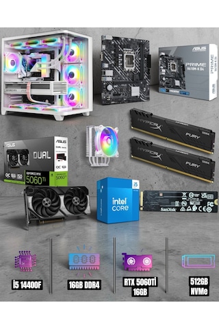 EFS EFSGAMING0015 i5-14400F 16 GB 512 GB NVMe SSD 16 GB RTX5060Ti Free Dos Masaüstü Oyuncu Bilgisayarı