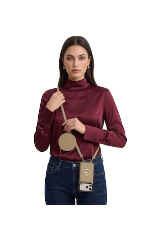 Kombinlenebilir - Apple Uyumlu iPhone 15 Uyumlu Magsafe Özellikli Pu Deri Tasarım Kılıf - By Bera Lina Bej