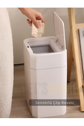 Jet's Home Sensörlü Çöp Kovası Pilli Çöp Kutusu Hareket Algılıyıcı Banyo Mutfak Çöp Atık Kutusu Beyaz