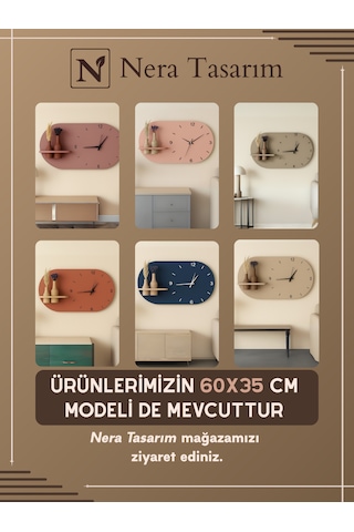 Modern Tasarım Raflı Nera Duvar Saati 75x45 Yeşil