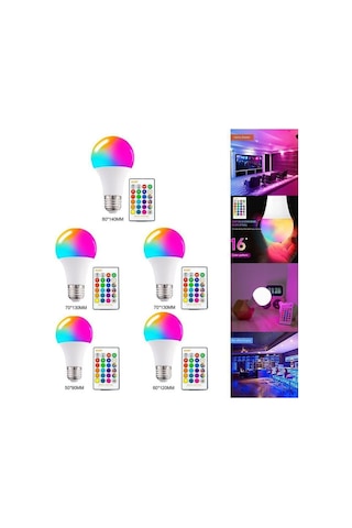 5 Adet Kumandalı, 20 Farklı Işık Renkli, Çakar Modlu Akıllı Led Ampul, Çok Kaliteli Rgb E-27 Ampul
