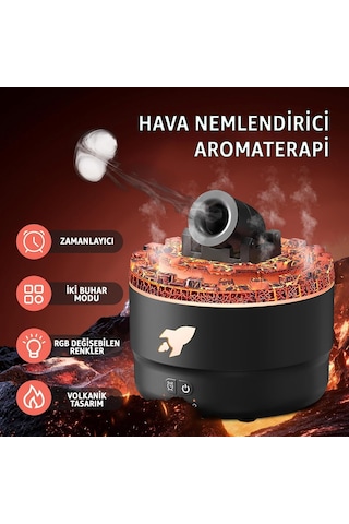 Robeve Volkanik Lav Efektli Topçu Tasarım Aromaterapi Hava Nemlendirici Renkli Led Işıklı, Sessiz Çalışan, Su Bittiğinde Otomatik Kapanan Difüzör Ev & Ofis Kullanımı Için