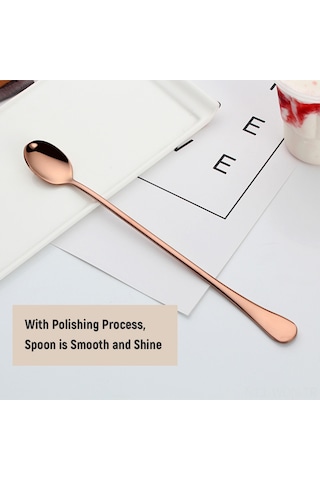 Neevoyu Güllü Altın Renkli Titanyum Kaplı 410 Paslanmaz Çelik Uzun Saplı Karıştırma Kaşığı - Kahve, Süt, Çay İçin Ev/hotel/mutfak Kullanıma Uygun Diğer