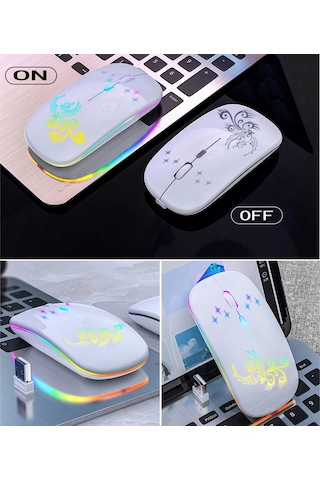 Lemestar Optik Kablosuz Sessiz Fare - 2.4g+bt3.0+bt5.2 Üç Mod, Ergonomik Tasarım, 500mah Şarj Edilebilir Pil, Beyaz Optik