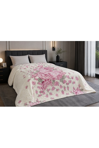Aslan Desenli /çift Kişilik/ Lüx Battaniye/ 3 Kg / Modern / Şık / Çeyizlik Krem - Pembe
