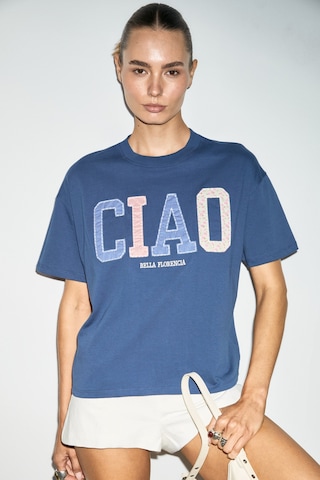 Grımelange Cascaıs Kadın %100 Organik Pamuklu Patch Detaylı Regular Fit Lacivert T-shirt