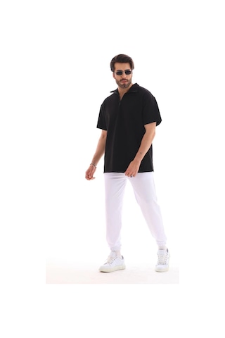 Novalisse Erkek Yarım Fermuarlı Düz Oversize T-shirt - Siyah Çoklu Renk