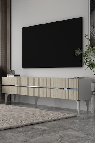 180dhdts5btg Tedy 3 Kapaklı Pleksi Lazer Desen Tv Sehpası Beyaz-traverten-gümüş