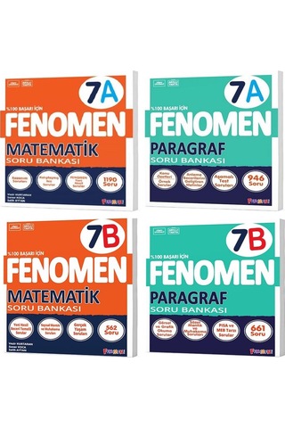 Fenomen Okul 2025 7. Sınıf Matematik + Paragraf A + B Serisi Soru Seti 4 Kitap