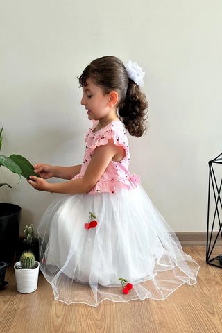 Yazlık Elbise Kısa Kollu Tüllü Tütü Astarlı Kız Çocuk Elbise Bebek Giyim Kız Bebek Elbise Elbkrz 001
