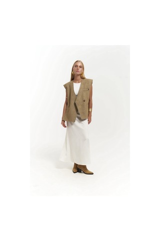 Mai Collection Mai Studios Co. Faven Hardal Yan Yırtmaç Detay Yelek Hardal