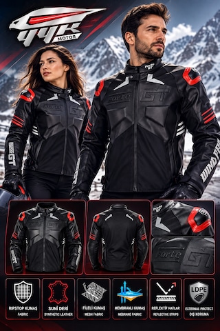 Yyk Forte Gt Deri Wınd Pro Motosiklet Montu Siyah Kırmızı - Mat Siyah