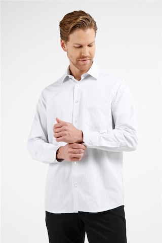 İmza Beyaz - Siyah Çizgili Desen Sert Yaka Uzun Kol Cepli Comfort Fit Pamuklu Gömlek 1004255275 Beyaz - Siyah