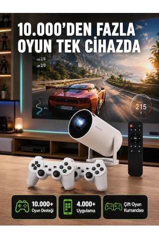 Mey İthalat Tçift Kollu Tasarımlı Kablosuz Projeksiyon 4k, 10.000 Oyun Ve Smart App Desteği Yeni Nesil