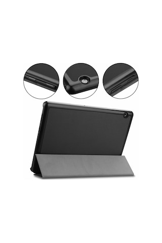 Huawei Mediapad T5 10 Standlı Mıknatıslı Ultra Ince Deri Kılıf-Siyah