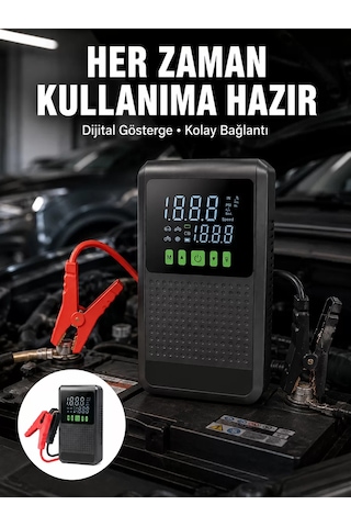 Taşınabilir Araç Akü Şarj Takviye Cihazı 150 Psı Dijital Kompresör Led Powerbank Sos Mh-hs7661-6285