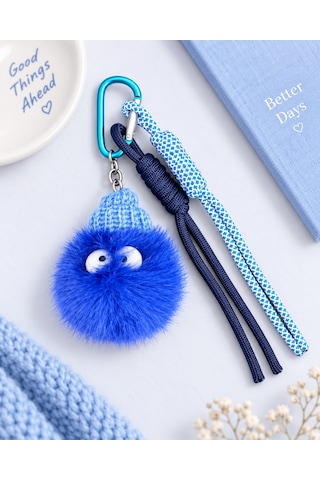Puffy Mavi Bereli Ponpon Çanta Charmı 16138485