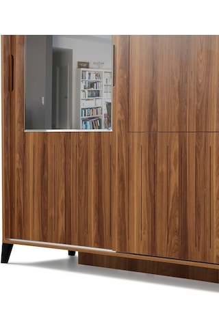 Pasifichome Huga Sürgülü Gardırop Ceviz 160Cm / 2 Kapaklı Çekmeceli Dolap