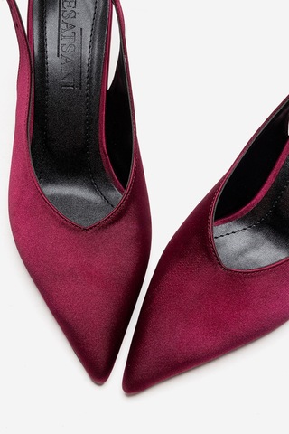 Esatsani Bordo Saten Arka Açık 9 Cm İnce Topuklu Özel Günler Davet Stiletto Kadın Ayakkabı Bordo Saten