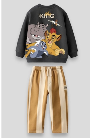 Yeni Sezon Erkek Çocuk Sevilen Çizgi Karakter Baskılı Ormanlar Kralı Alt Üst Eşofman Takımı Kahve Kahverengi