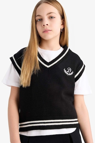 Defacto Standart Fit V Yaka Basic Düz Okul Triko Süveteri Kız Çocuk C6925A825AU Siyah