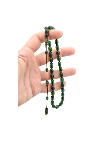 Murty99 Usta İşi Sistemli Beyzi Kesim Yeşil Ateş Kehribar Tesbih