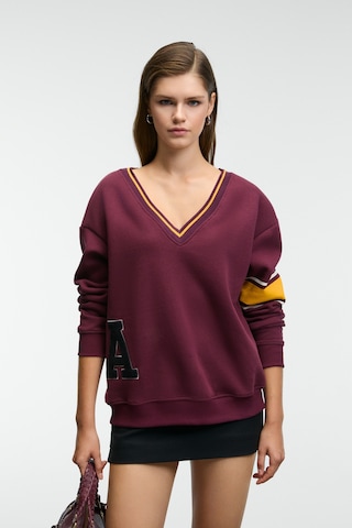 Grımelange Dıvıne Kadın V Yakalı Nakış Ve Patch Detaylı Bordo Sweatshirt Bordo