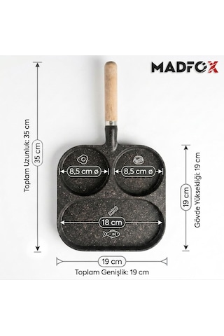 Madfox Triochef 3 Gözlü Granit Döküm Tava Siyah