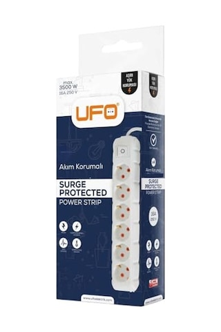 Ufo 6lı Akım Korumalı Priz 5 Metre Kablolu Grup Priz, Max 3500w 16 Amper Aşırı Yük Koruması 6lı Uzatma Kablosu
