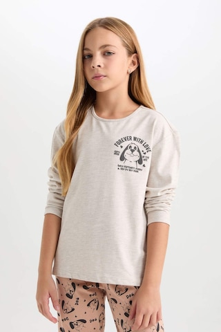 DeFacto Kız Çocuk Pijama Takım Baskılı Uzun Kollu Üst Desenli Beli Lastikli Uzun Alt D7744A824WNER68 Ekru