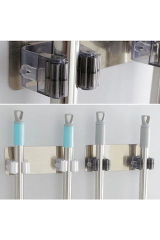 Makine Halısı Pratik Organizer 4lü Yapışkanlı Fırça Paspas Mop Fırça Sabitleyici Ergonomik Alet Aparatı Çok Renkli