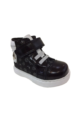 Ortopedikal 1001 Ridente Siyah Baskılı Bebe Kız Çocuk Bot % 100 Deri Lastik Ve Cırtlı Siyah Beyaz