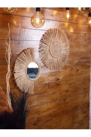 El Yapımı Hasır Doğal Boncuklu Rafya İkili Set